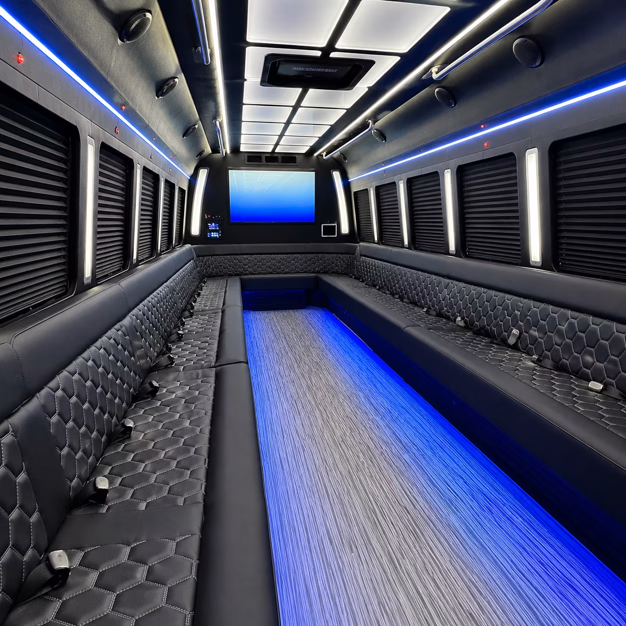 gilbert 50 passenger party bus inside